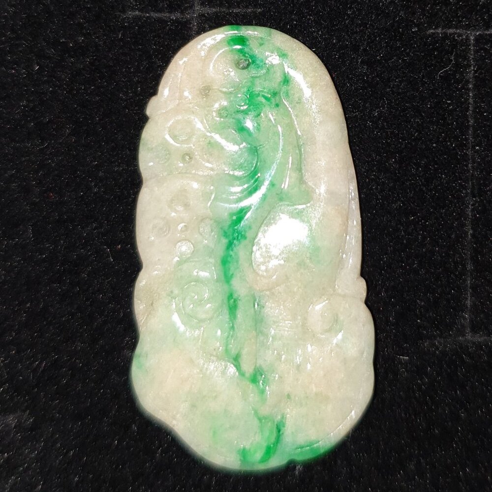 Double-Sided Hand-Carved Natural Burmese White & Green Jadeite Dragon Pendant